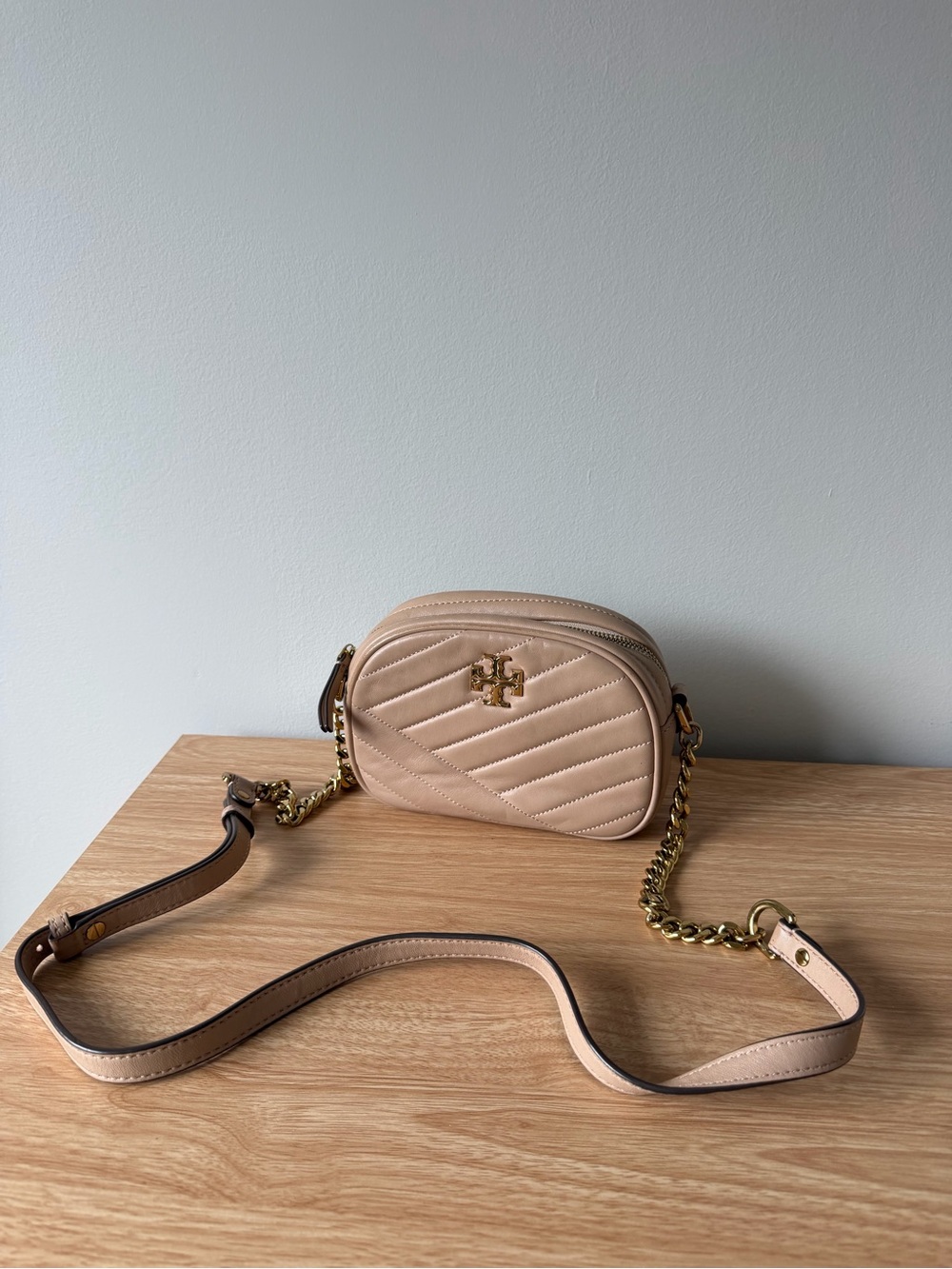 Tory Burch Blush Quilted Crossbody Bag with Gold Hardware